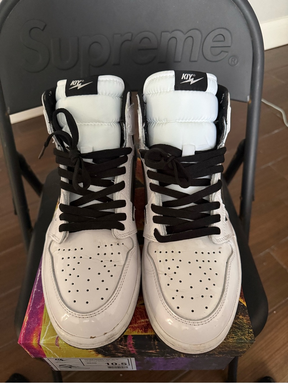 KIY/Reves White and Black Mens High-Top Sneakers